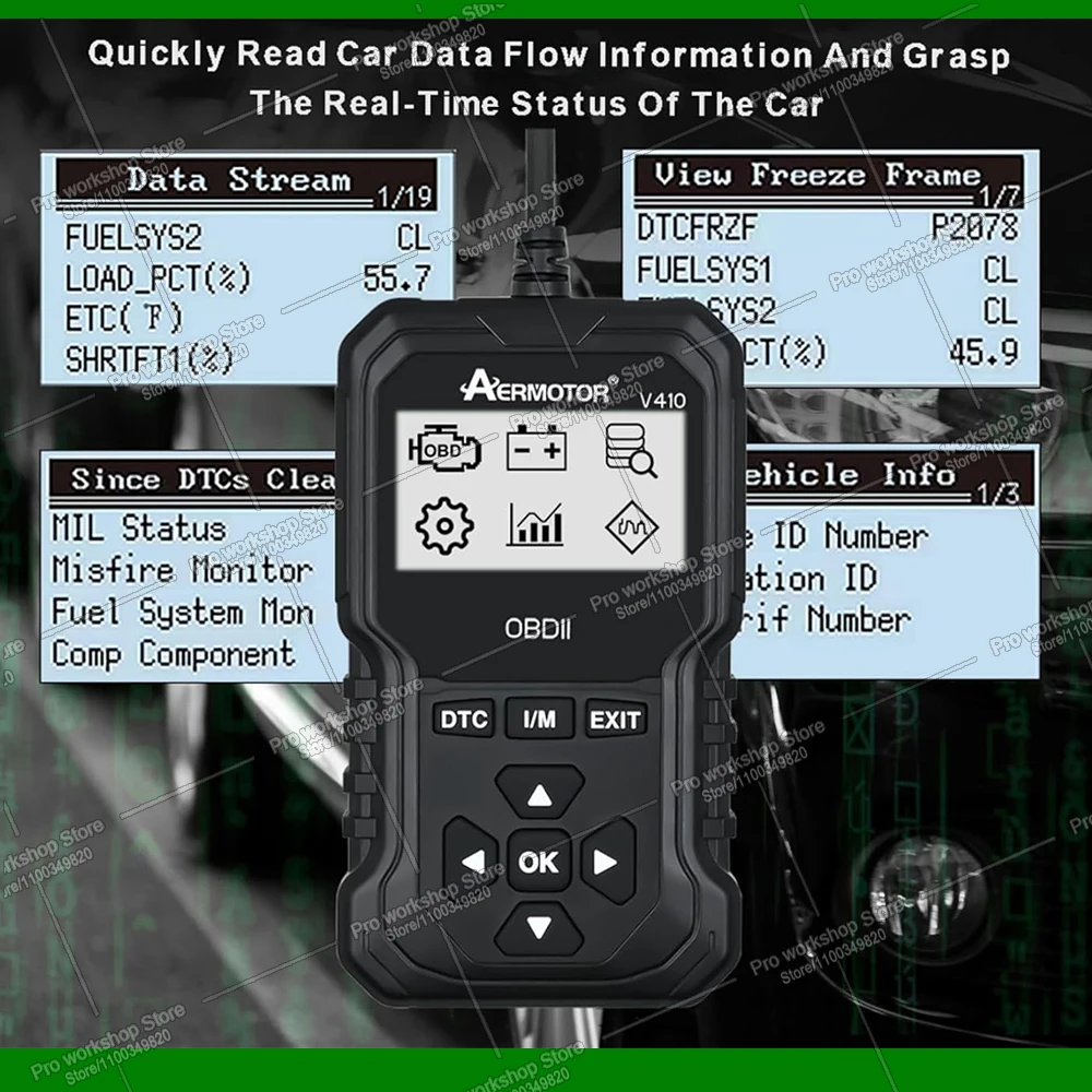 Aermotor V410 Car Code Reader OBD2 Scanner Full System Diagnostic Scan Tools Check Engine Free Update Better then ELM327