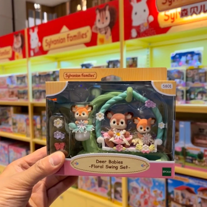 

In Stock Genuine Sylvanian Families Deer Family Swing Set Twins Cute Cartoon Desktop Decoration Collection Toys Birthday Gifts