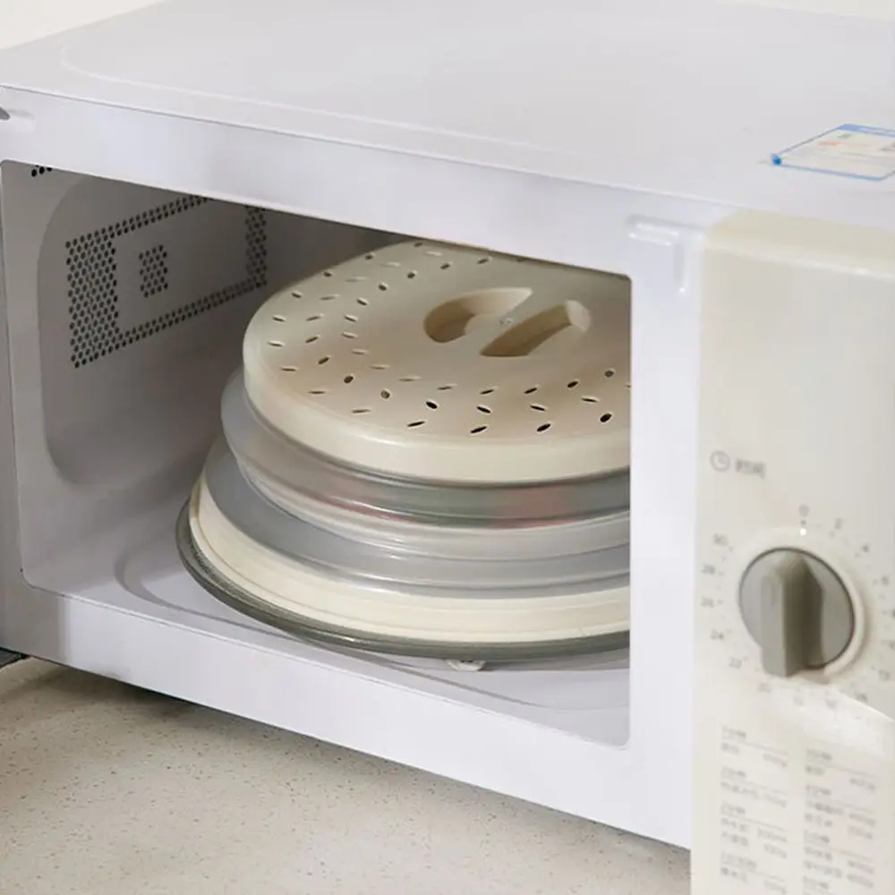 Oil-proof Microwave Splatter Cover Heat Resistant Retain Fresh Food Splash Protection Lid with Steam Drain Kitchen Gadget
