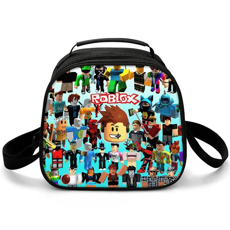 Roblox Lunch Bag Elementary School Students Picnic Bag Round Ice Bag Roblox Cartoon Cartoon Portable Insulation Bag