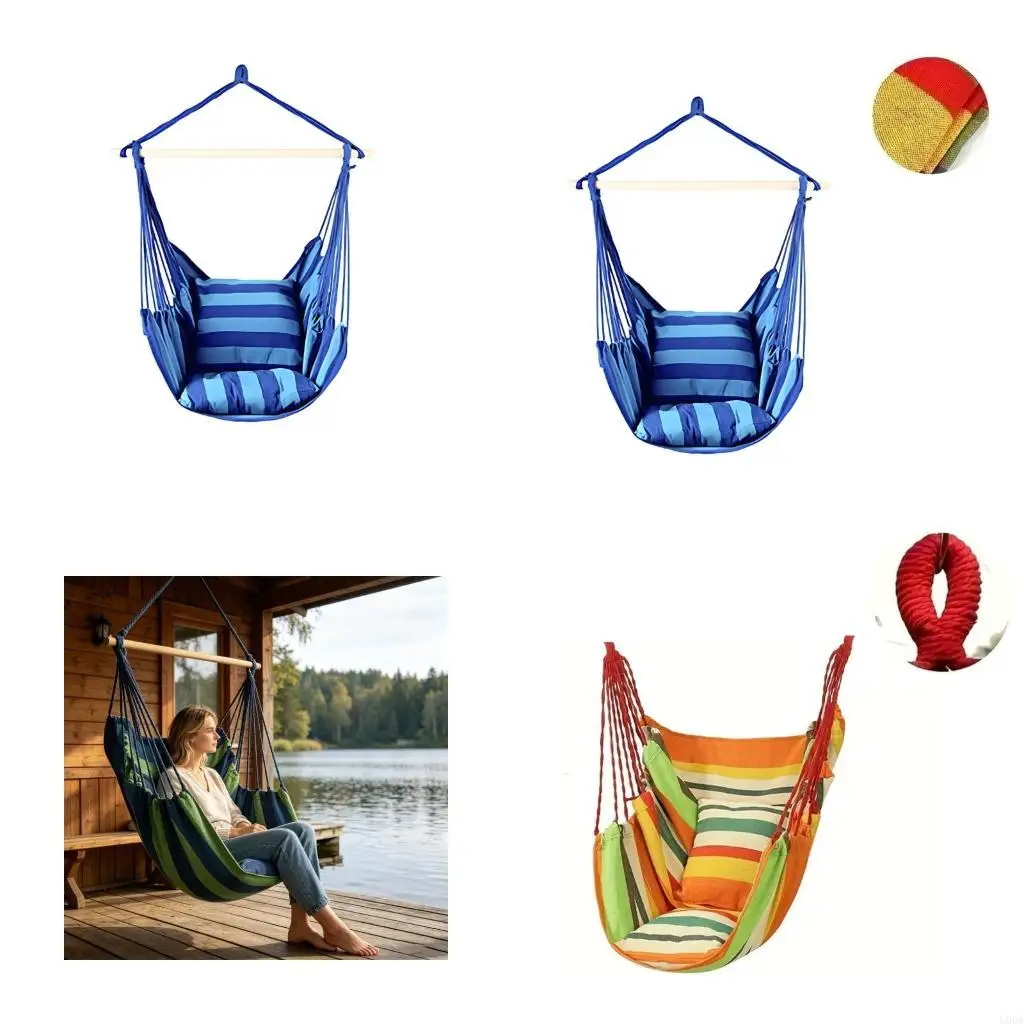 Ergonomic Suspended Chair With Detachable Pillows And Carry Bag Strong Metal Frame Swing Bed For Deck Porch