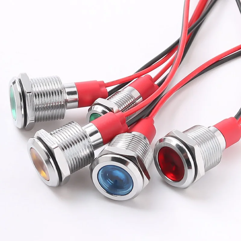 6/8/10/12MM Metal Indicator Light With Wire LED Lamp Waterproof Signal Lamp Instruction Dot Light 3-6V 12-24V 110-220V Red Green