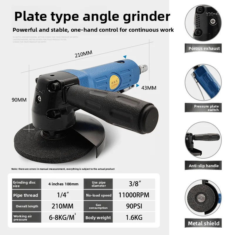 Suruima Pneumatic 4inch Angle Grinder with Post-Adjustable Pressure Plate 5inch Polishing and Cutting Machine Angle Grinder 100mm