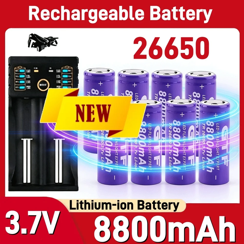 💖26650 Battery 3.7V 8800mAh Li-ion Rechargeable Batteries for LED Flashlight Torch Lithium Bateria Power Cell High Capacity💖