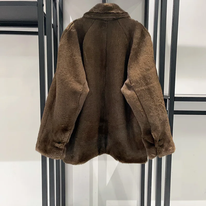 【Gift Free】2025 Autumn/Winter Fashionable Easy-Care Long Brown Faux Fur Coat with Turn-Down Collar