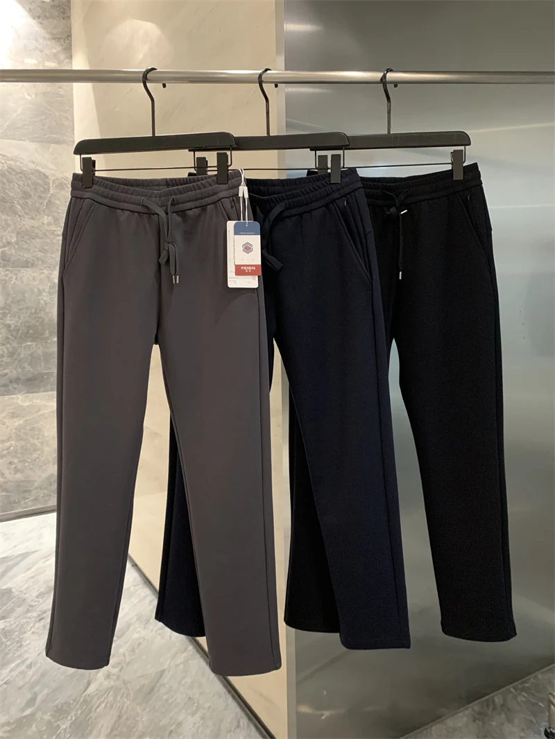 

Мужские повседневные брюки из чистого хлопка с прямыми штанинами, эластичной талией, дышащие, удобные, модные, для весны и осени.