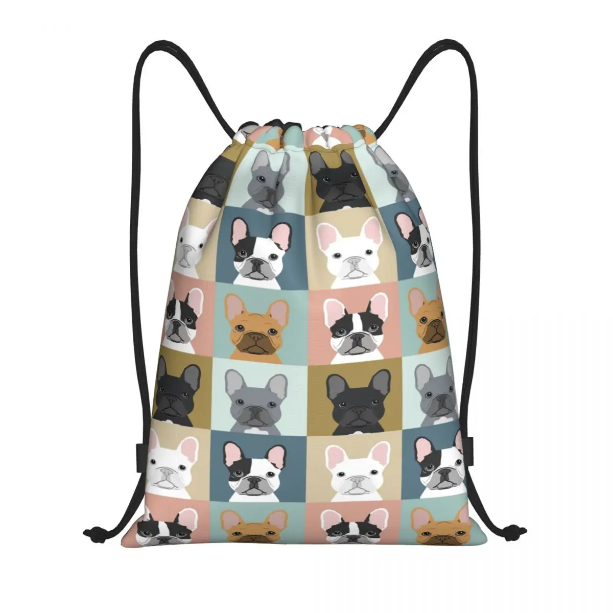 

Custom French Bulldog Portraits Pattern Drawstring Bags Men Women Lightweight Frenchie Dog Lover Sports Gym Storage Backpack