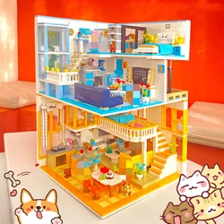 Duplex apartment building blocks simulation house  model pet series ornaments kawaii children's toys desktop