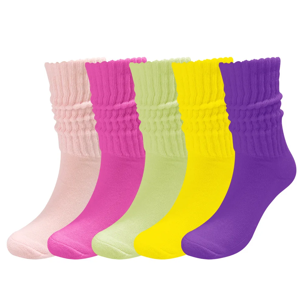 New Cotton Slouch Socks for Women Scrunch Loose Stacked Chunky Solid Four Seasons Sport Middle Tube Socks High School Girls Sock