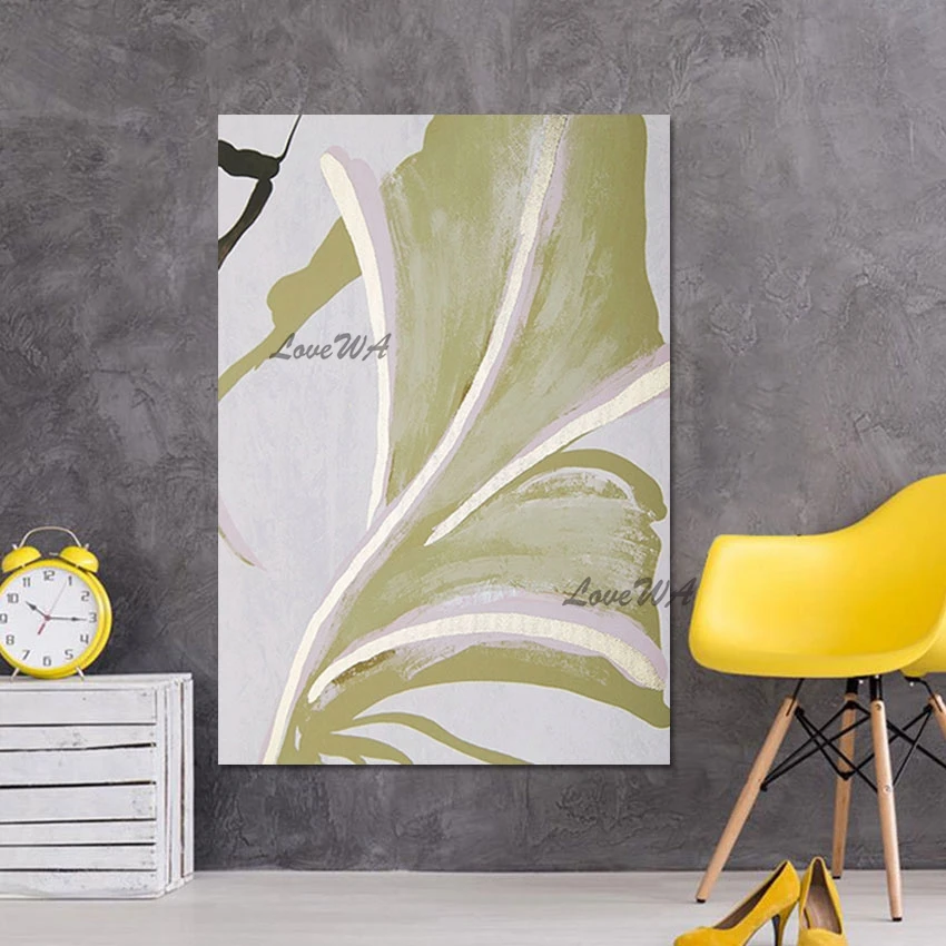 

Leaf Oil Painting Abstract Unframed Outdoor Wall Decor Canvas Picture Artwork Designer Simple Art Style Plant Hand Drawing