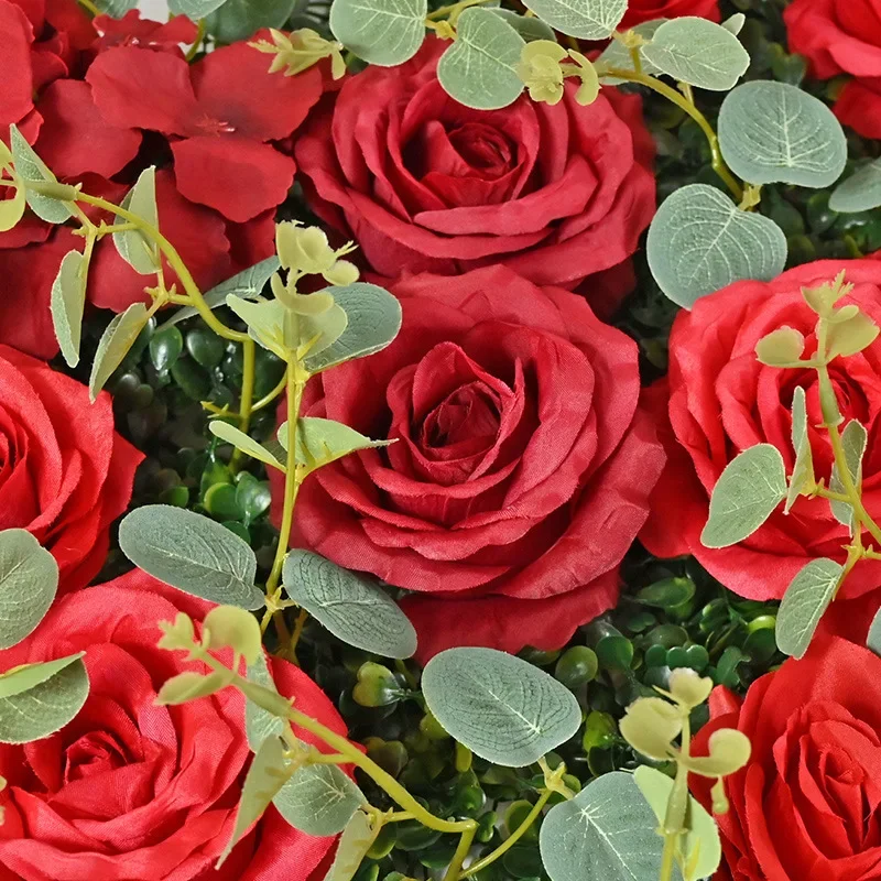 60CM Wedding Flower Arrangement Artificial Outdoor Flower Wall Three-dimensional Background Wall Decoration Eucalyptus Leaf Rose