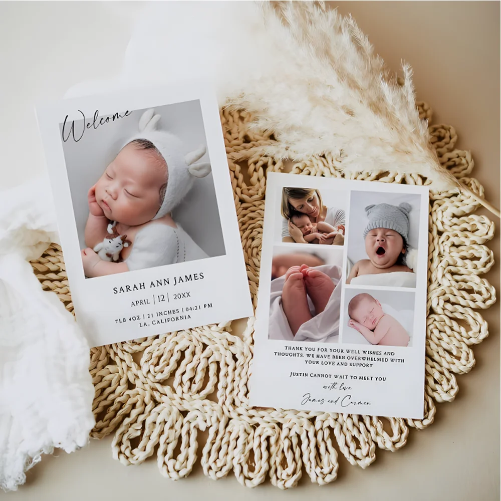 

Personalized Newborn Baby Birth Announcement Card , Photo Birth Card, Birth Stats Card, Birth Announcement With Pictures