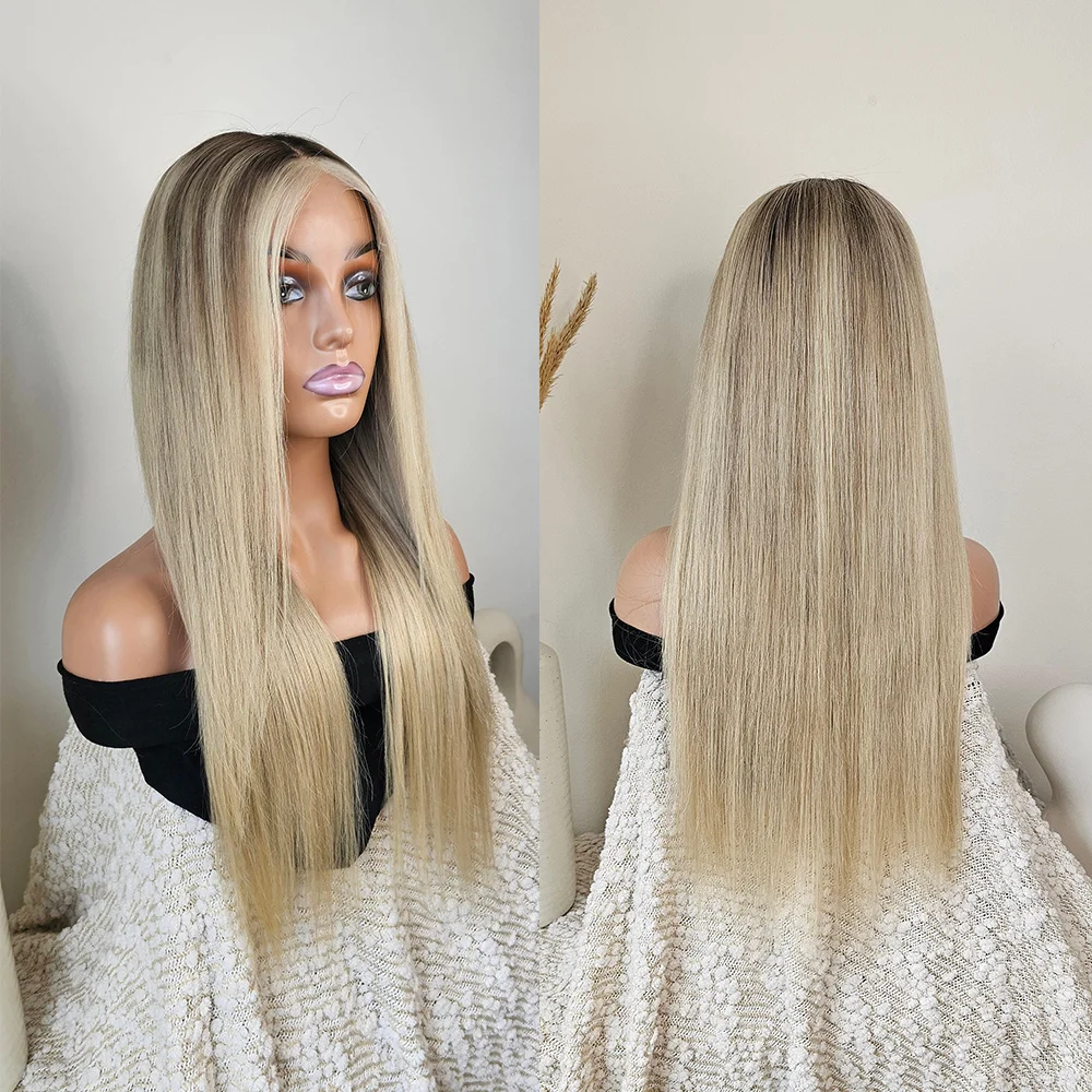 

Ash Blonde Balayage 13x4 Lace Front Wig for Women Long Straight Heat Resistant Synthetic Hair Wig for Daily Use Party Cosplay