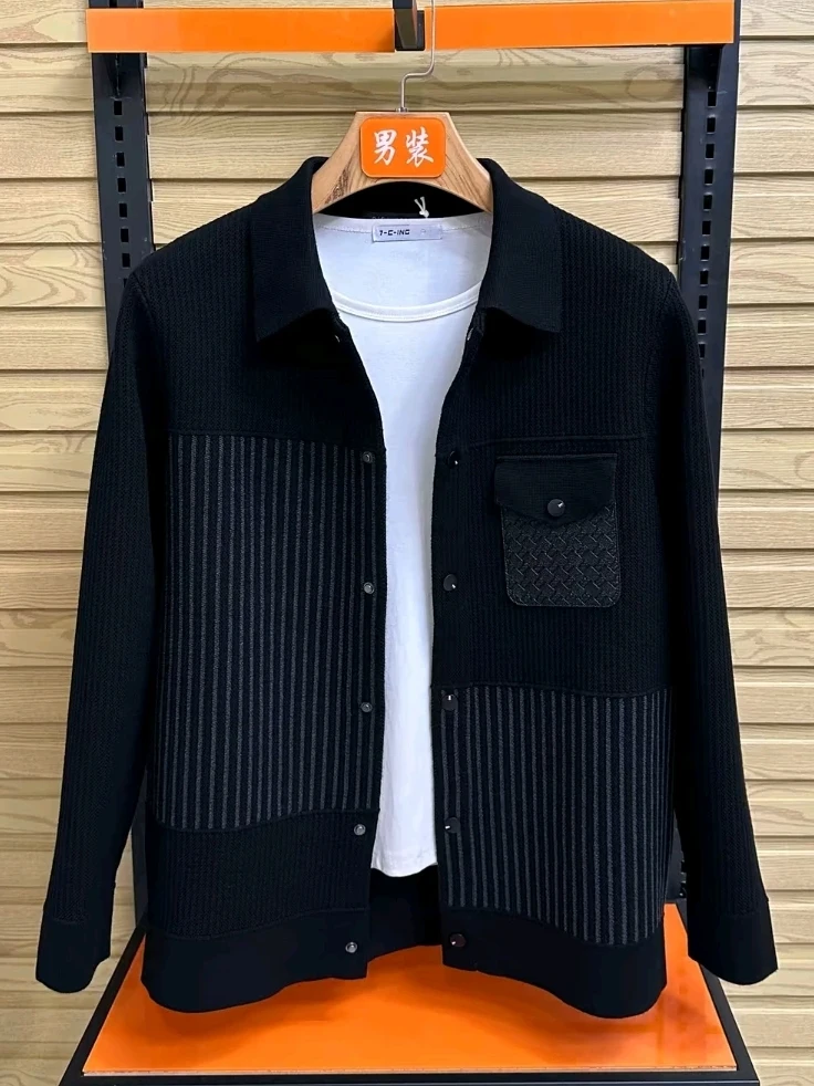 

New Men's Knitted Cardigan Spring Autumn High Quali Personali Versatile Haome Advanced Cool Flip Collar Knitwear Jaet