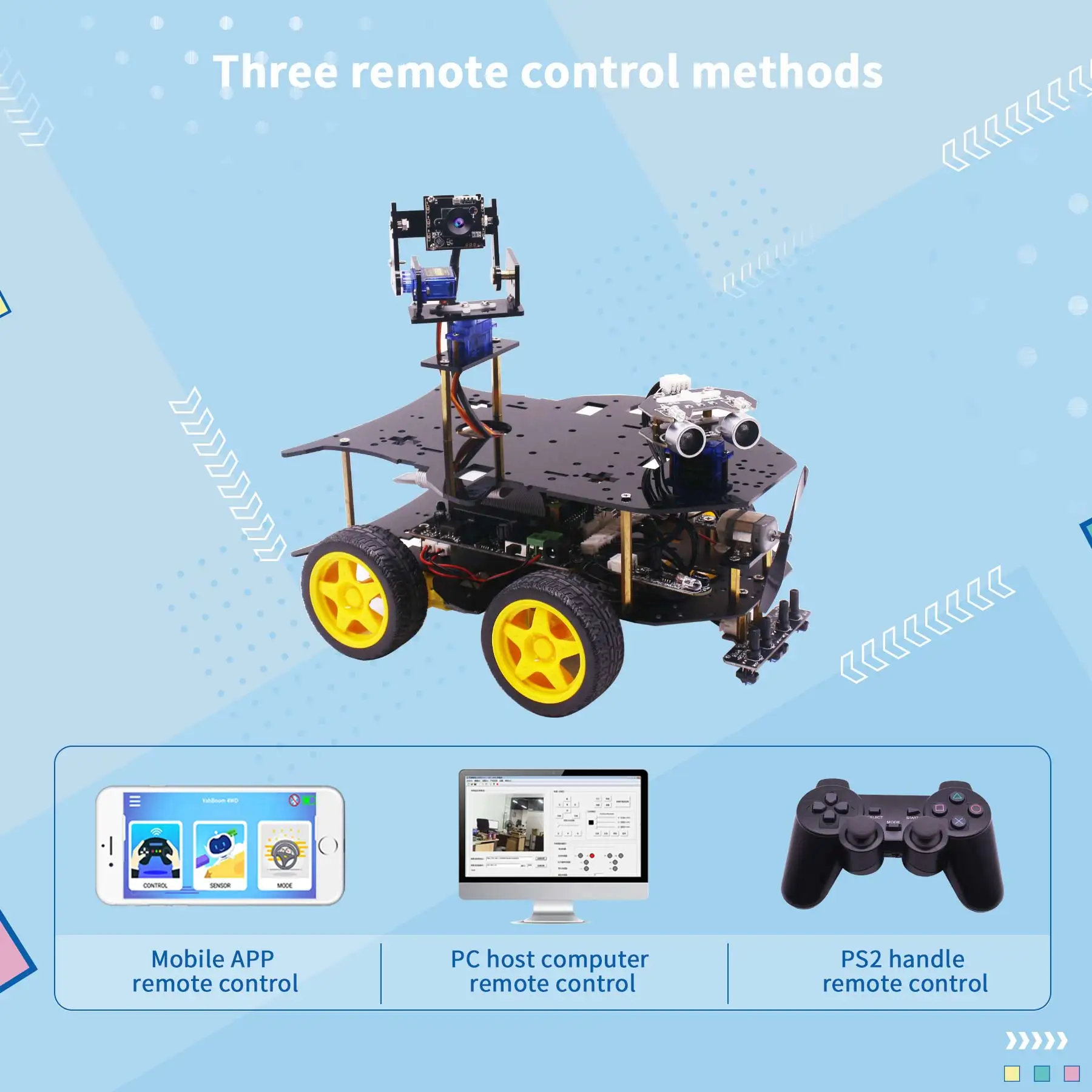 Yahboom Kit bisa diprogram Robot mobil Raspberry Pi 4WD dengan kamera USB modul ultrasonik gunakan pemrograman Python untuk RPi 4