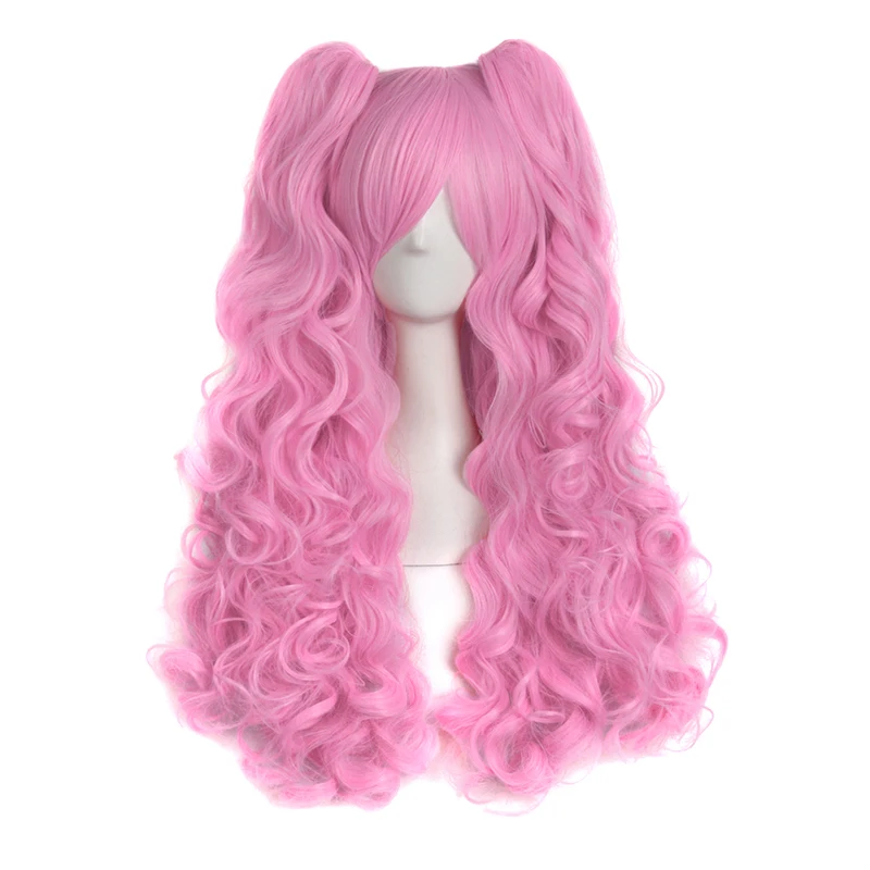 

Cos Wig Female Long Curly Lolita Grip Double Ponytail Big Wave Light Pink Anime Full-Head