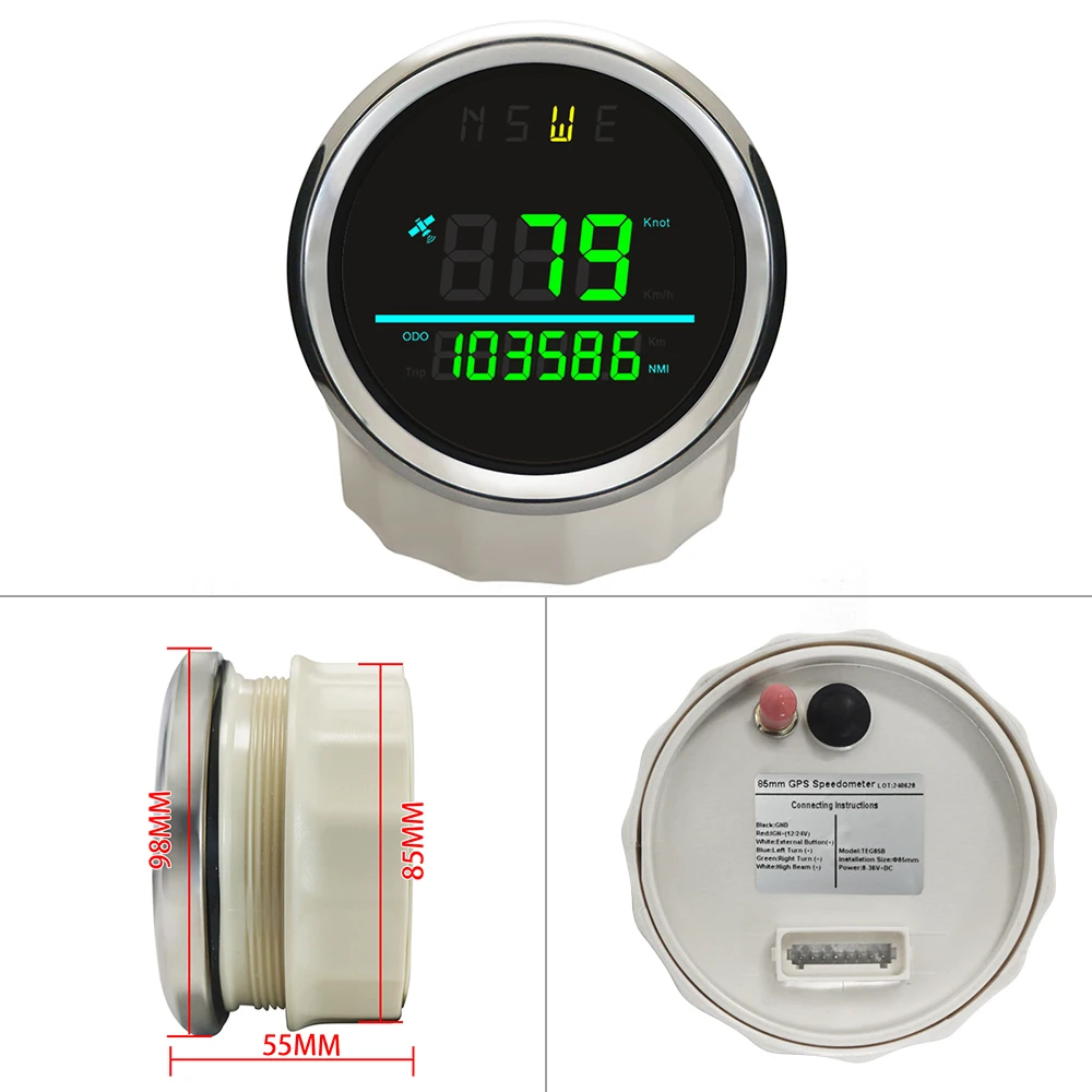 Ships Universal 85mm Digital GPS Speedometer 0-999 (Knots, km/h) with Backlight GPS Antenna for Marine Sailboat Yacht 12V 24V