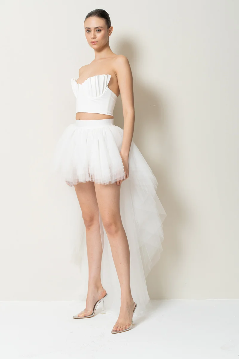 BABYONLINE rok dalam pengantin perempuan rok Tule panjang krem menarik lingkar pinggang, rok TUTU Cocktail gelombang dewasa