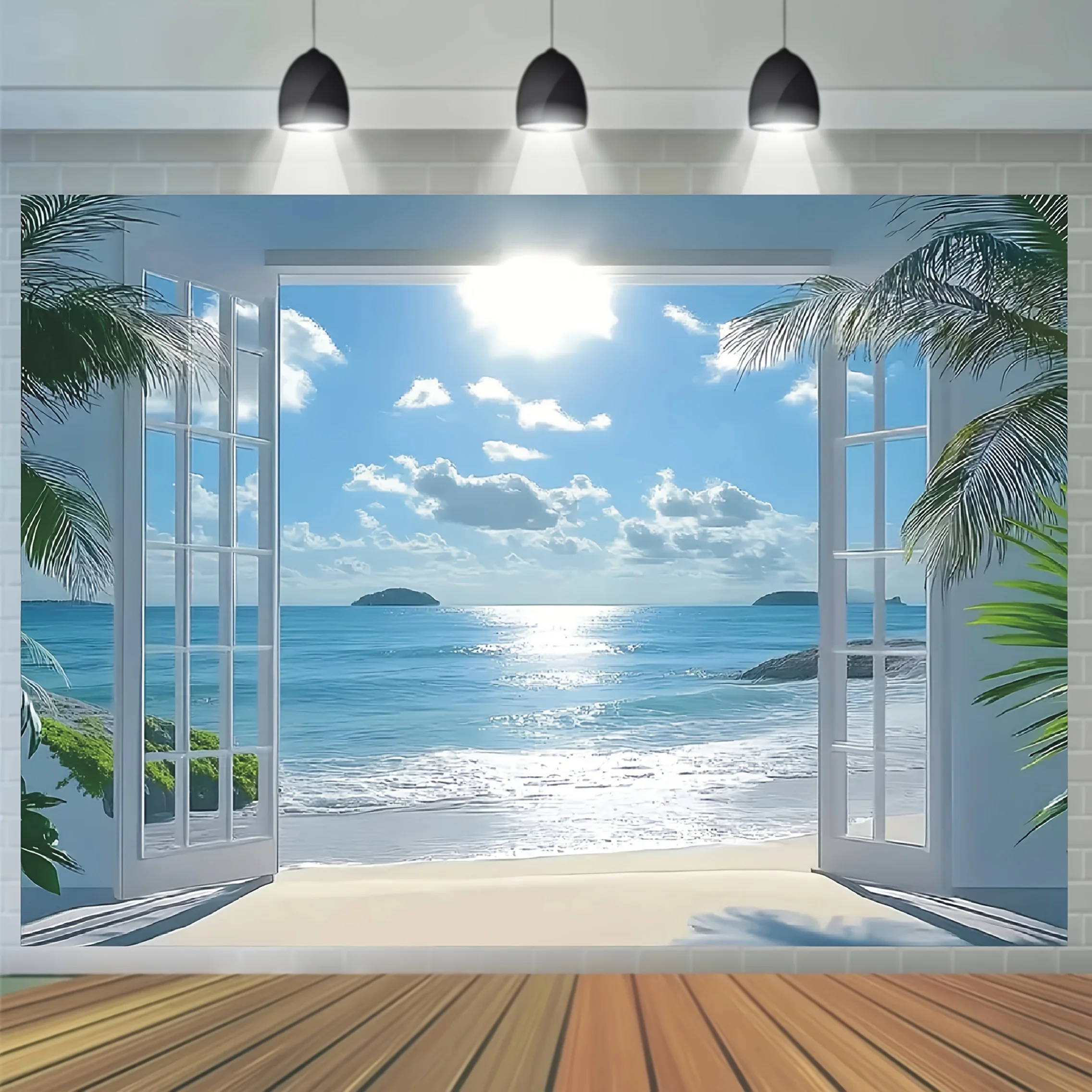 1PC, sea view background decoration, Hawaiian sea view curtain background, suitable for party background decoration