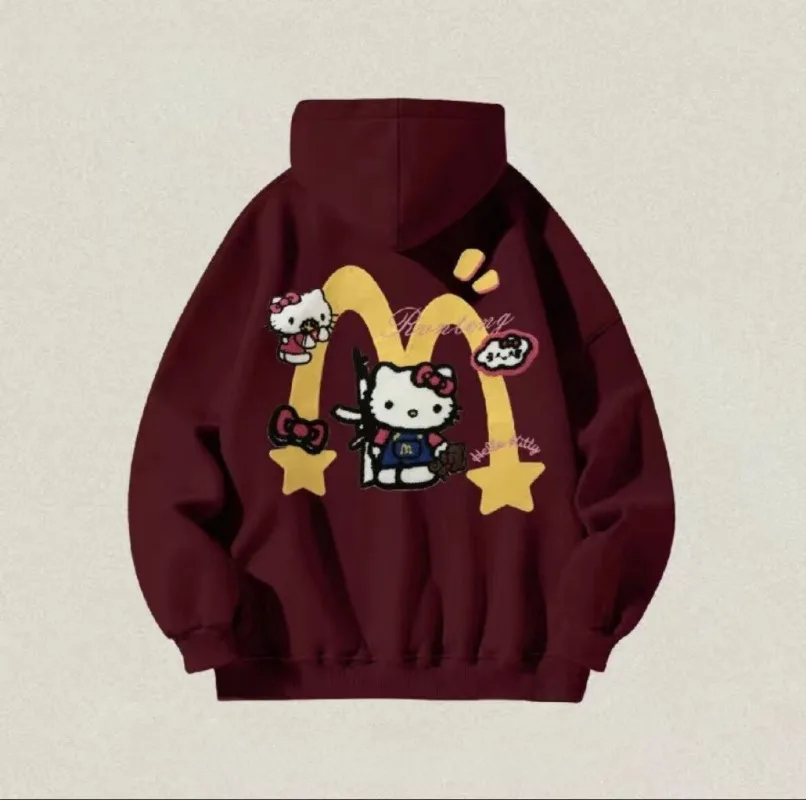 Sanrio Hello Kitty Hoodie Y2K Clothes Vintage Streetwear Cartoon Sweatshirt Women Autumn/Winter Loose Cotton Coat for Men Women