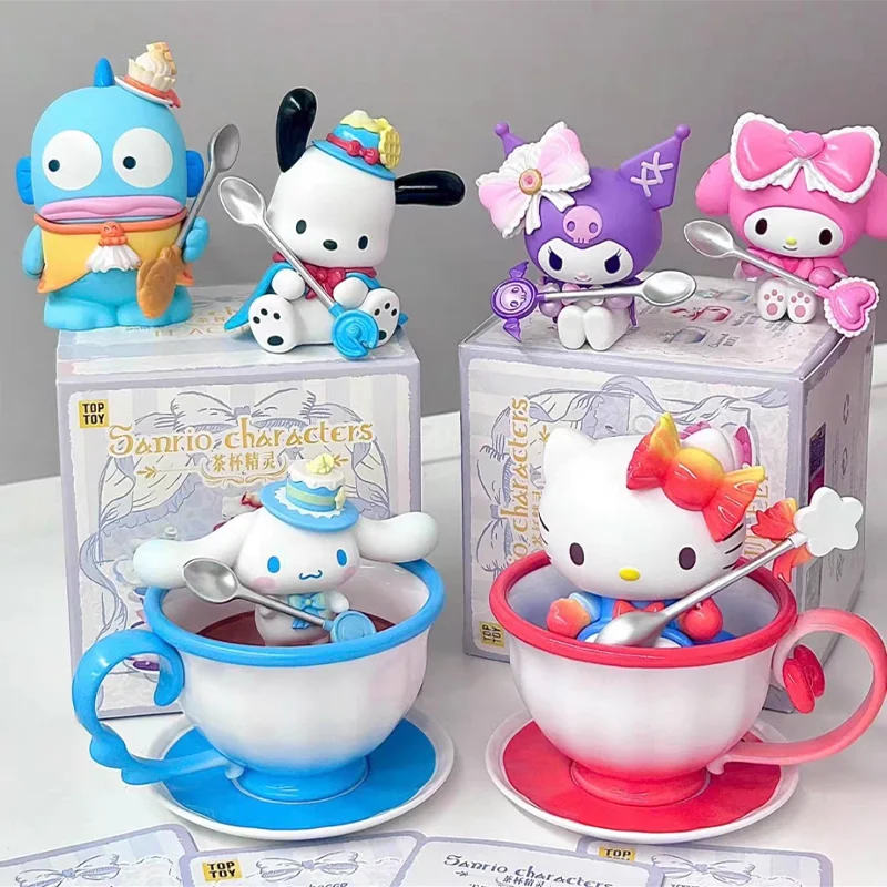 

Sanrio Tea Cup Elf Series Figure Kuromi My Melody Pochacco Cinnamoroll Hello Kitty Hangyodon Figurine Anime Doll Model Toy Gift