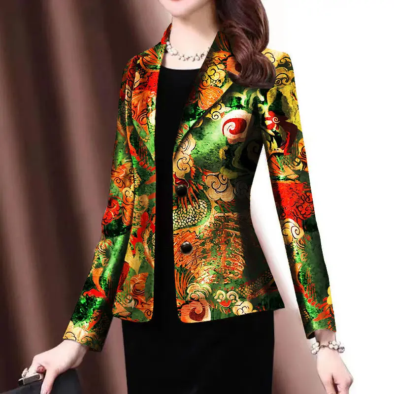 Blazer Coat Female Spring Autumn New Korean Slim Print Suit Jacket Temperament Elegant Fashion Women Blazers Single Breasted Top