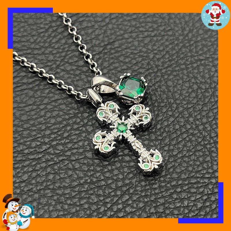 Premium White Gold Flame Cross Sugar Cube Diamond Double Pendant Necklace Personality Explosion Classic Trend