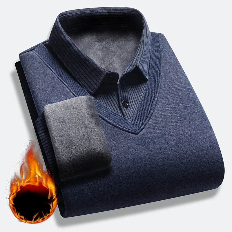 Suéteres de punto para hombre, prendas de vestir informales de buena calidad, dos suéteres falsos cálidos, 4XL, Invierno