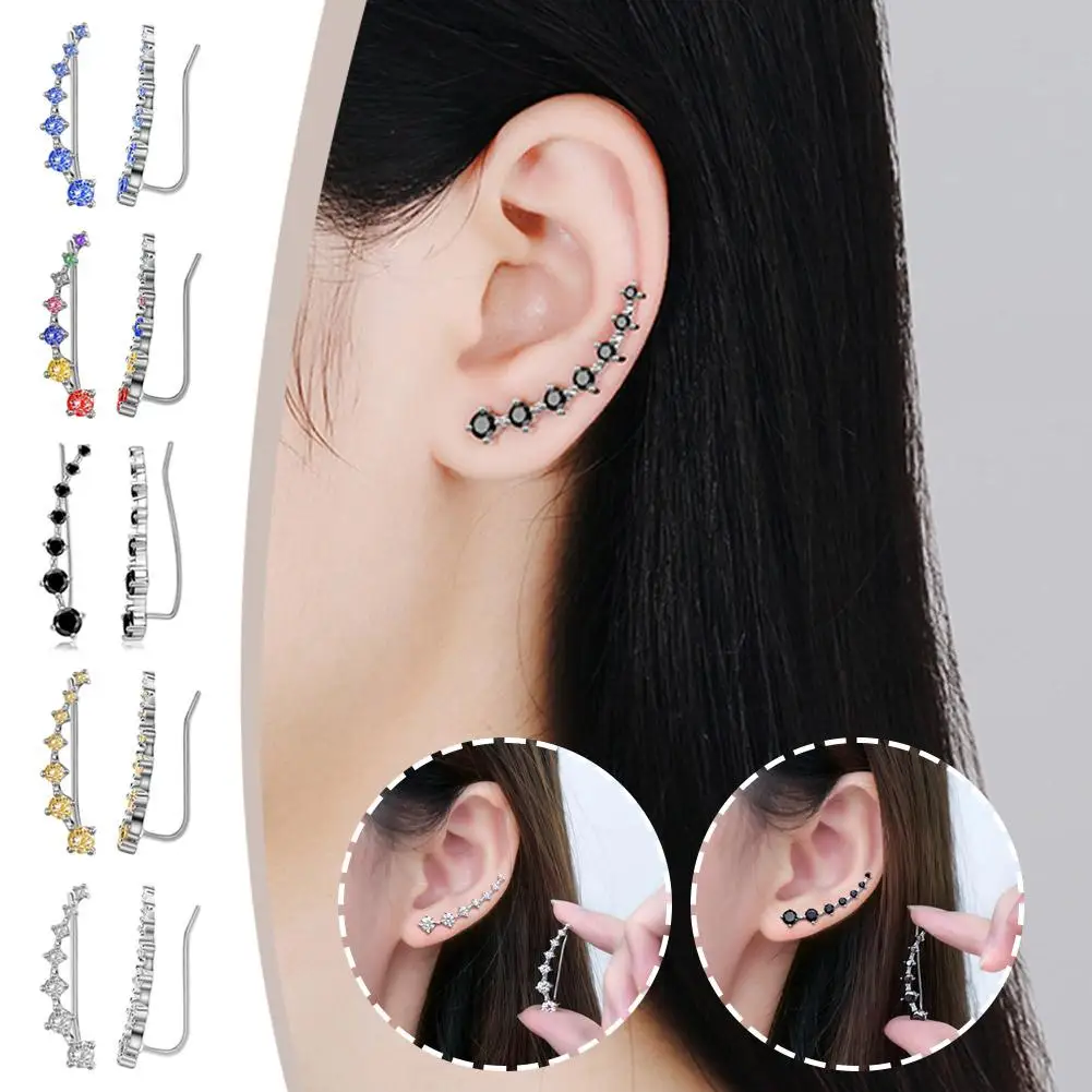 7 Crystals Leaf Shape Ear Climber Colorful Minimalist Ear Drops Stud Earrings For Women Jewelry Jacket Ear Cuff Piercing Bronics