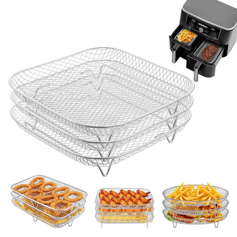 

Air Fryer Baking Rack Stackable Stainless Steel Air Fryer Basket Accessories for Baking Roasting, Oven & Dishwasher Safe