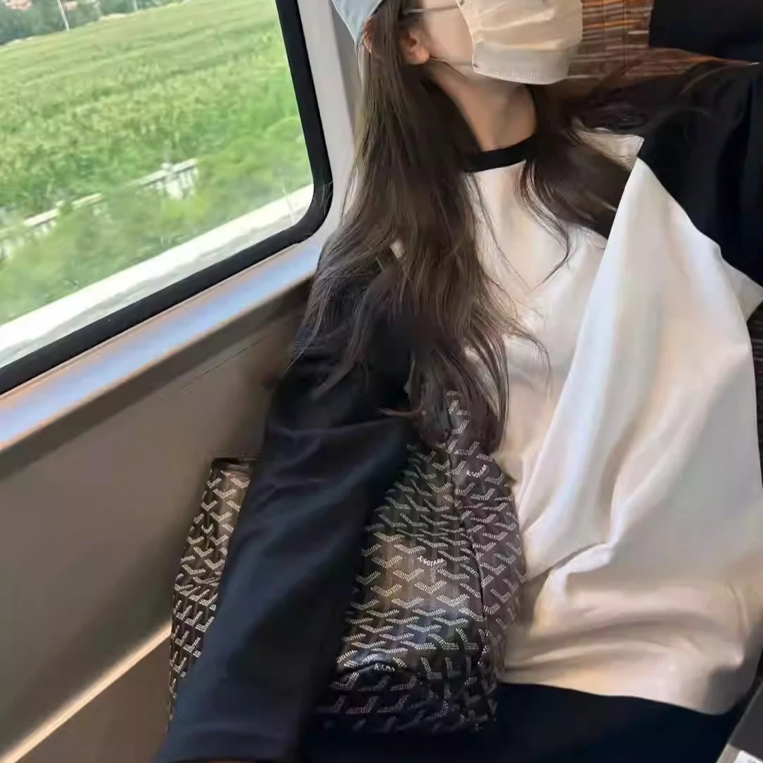 

Harajuku 100% хлопок Футболки с длинным рукавом и круглым вырезом Весна Осень Черно-белые лоскутные футболки Женская повседневная футболка большого размера Y2k Top