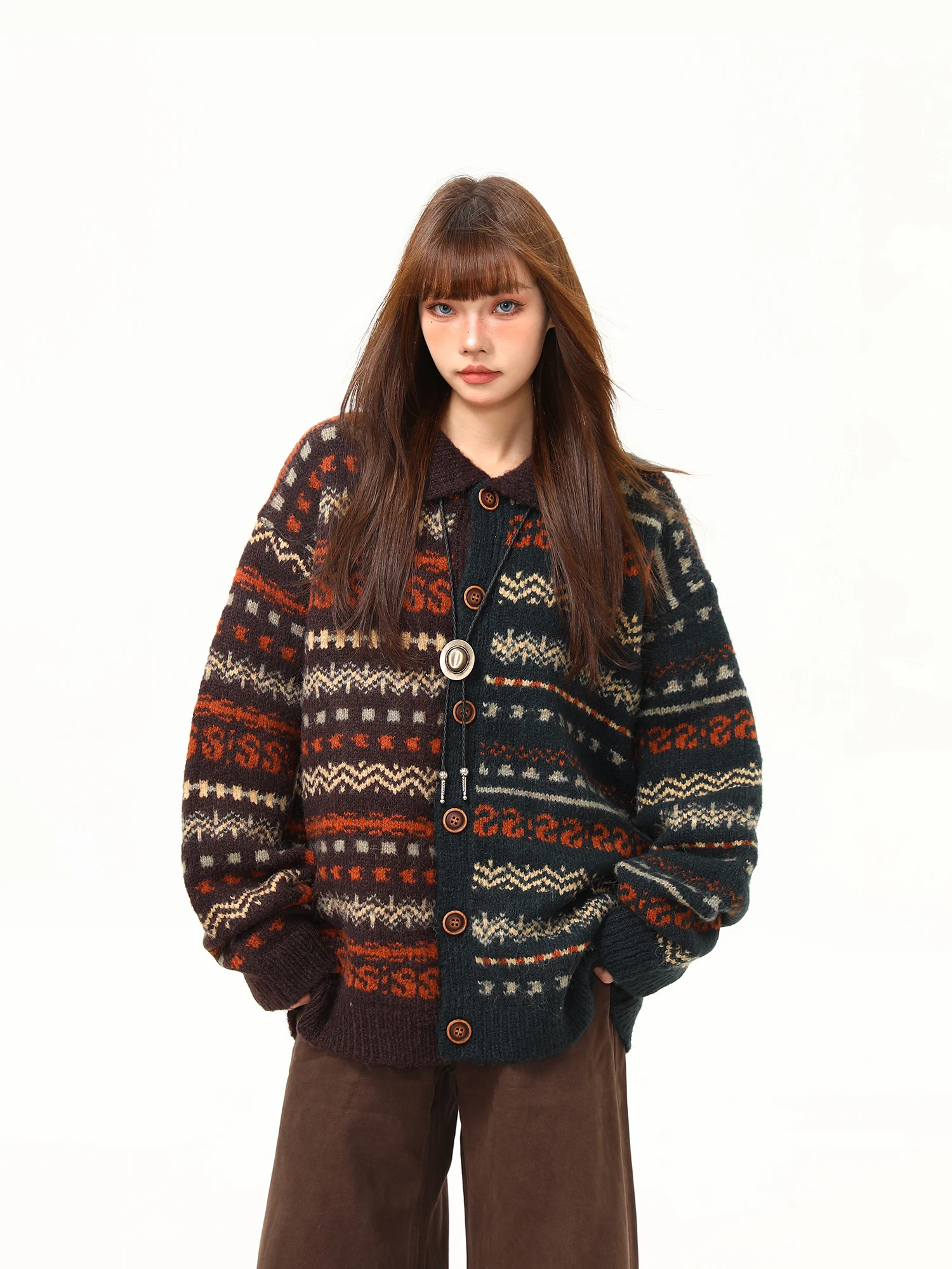 

Wild Azi Winter New Double-sided Splicing Design Sweater Women Open Cardigan Lazy Aosphere Knitted Outerwear Street Sle L...