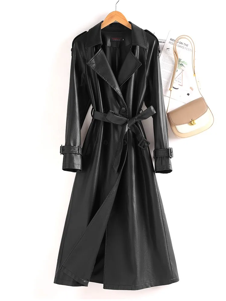 レディース本革コート ロング丈 オーバーニー シープスキン ウィンドブレーカー アウター 秋冬新作 スリム プラスサイズ ウエストシェイプ