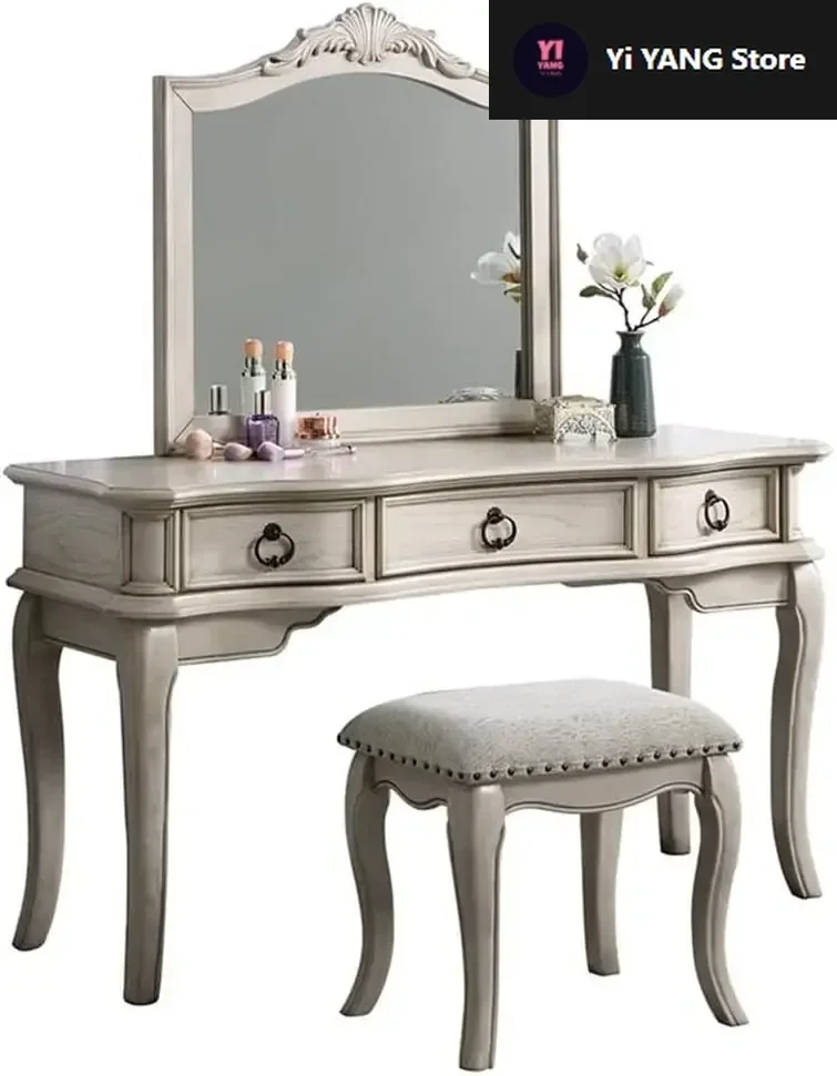 Vanity retrò con sgabello, bianco antico