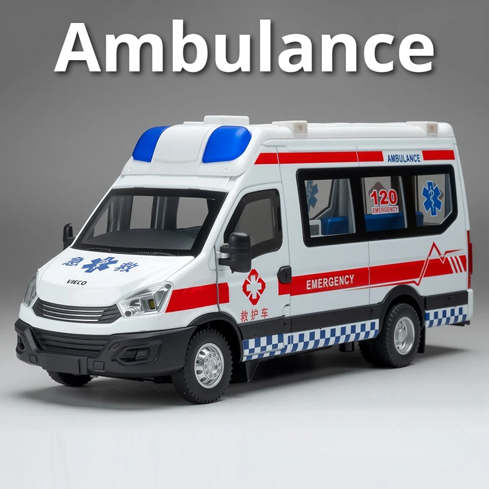 1:24 スケール スクールバス 救急車 モデルカー おもちゃ メタルダイキャスト サウンドライト プルバック ミニチュア車両モデル 子供向け ホリデーギフト