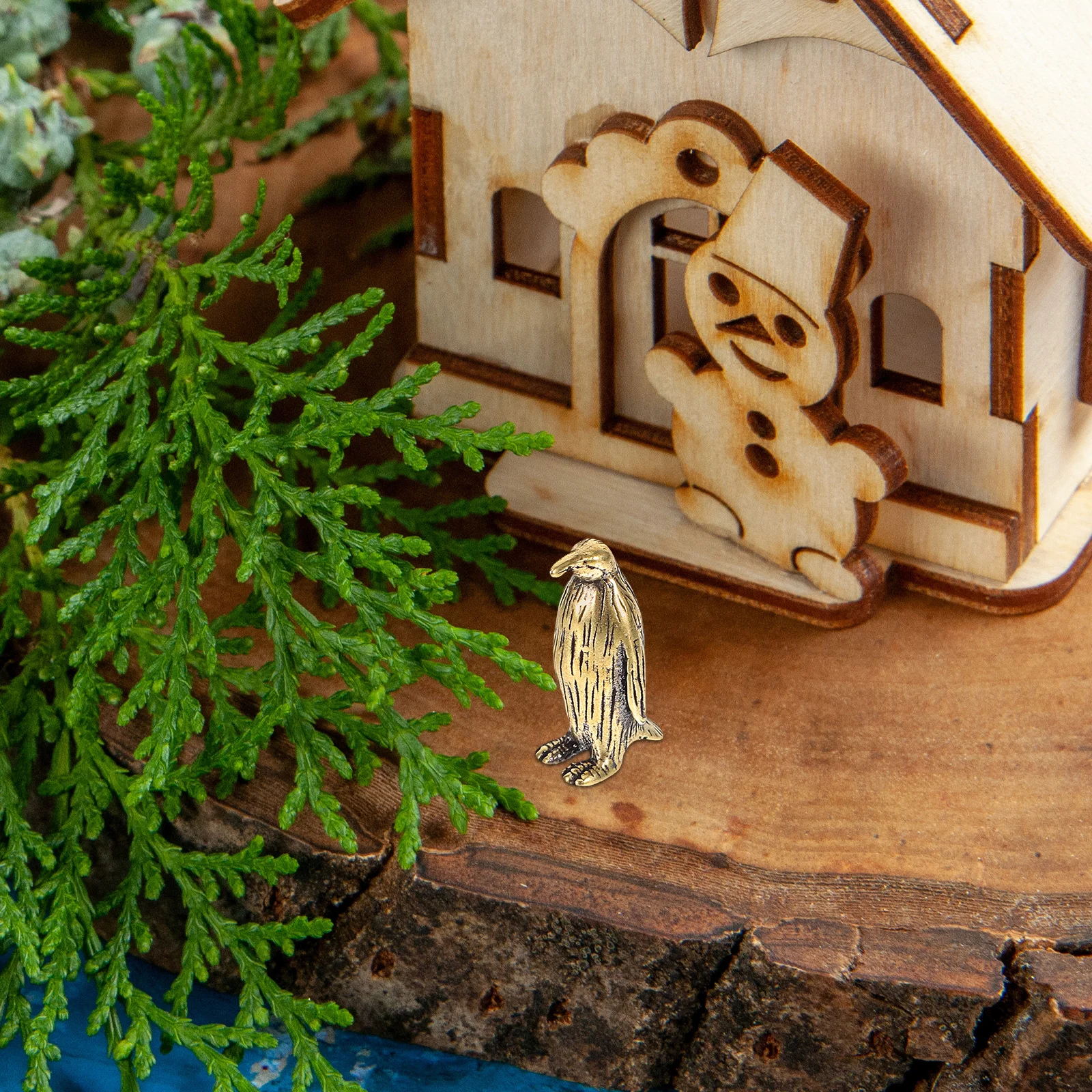 

Solid Brass Miniature Penguin Sculpture Vintage Animal Home Decor Shelf Desk Display Micro Landscape Accent Brass Statue
