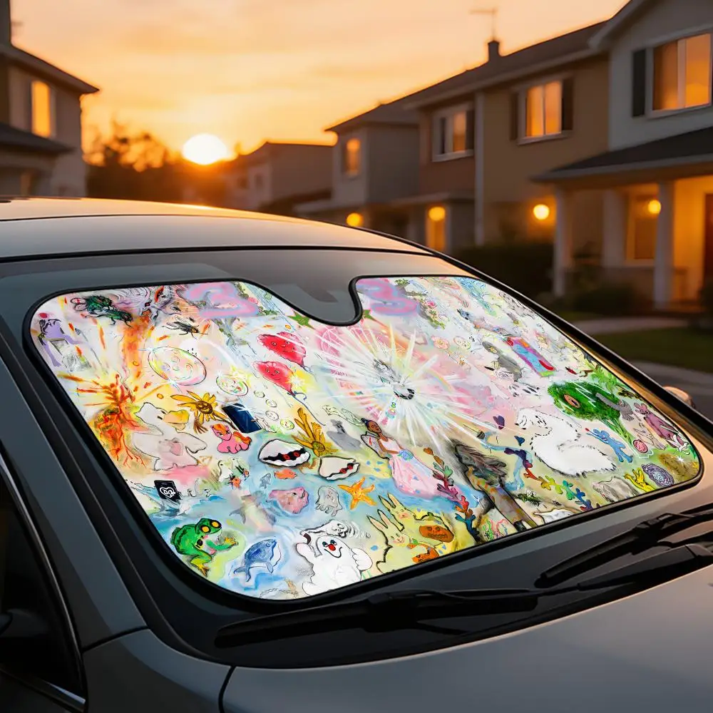 

Sun Visor Universal Car Windshield Sun Shade Full Coverage Heat UV Block Interior Anti Aging Bladee Album Cover Wall 333