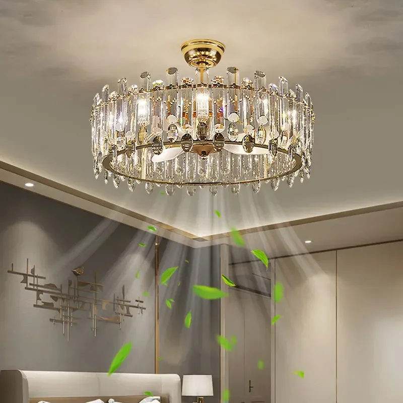 

Скандинавский роскошный хрустальный потолочный вентилятор K9 с подсветкой, невидимый бесшумный вентилятор, домашний подвесной светильник для гостиной, простая вентиляция для спальни