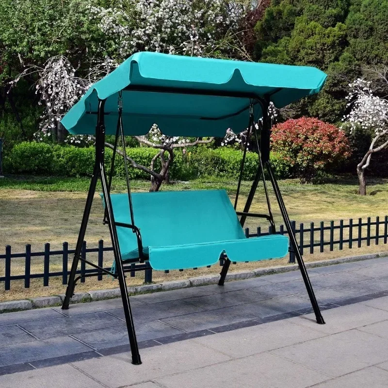 2 Person Porch Swing, Outdoor Swing with Removable Cushions, Solid Steel Structure, Patio Swing with Adjustable Canopy