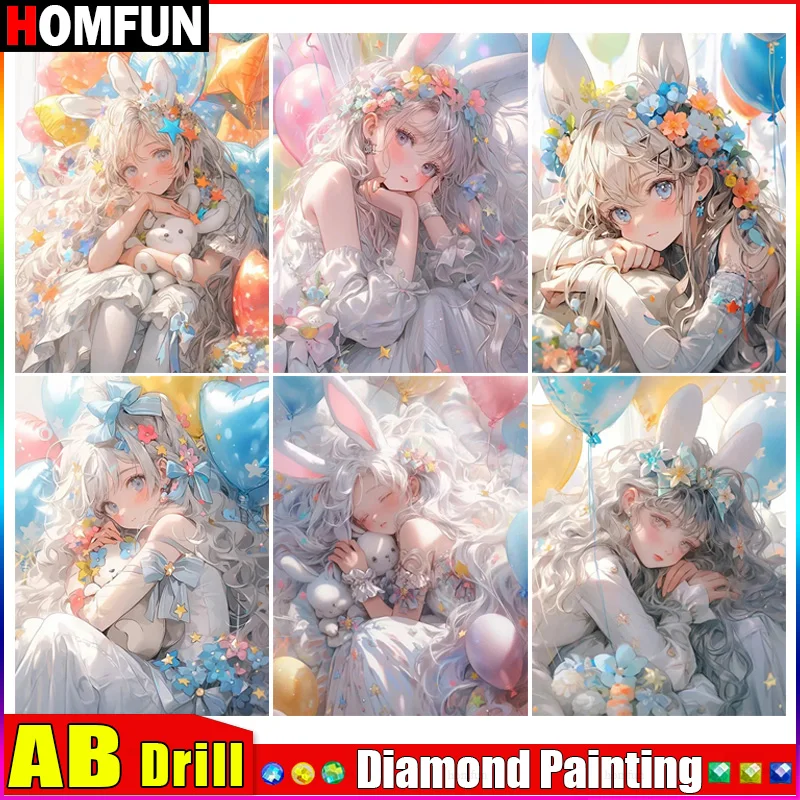 HOMFUN AB DIY Diamond Painting "Character Girl" Full Drill Square Round Diamond Embroidery 5D Cross Stitch Decoration Home