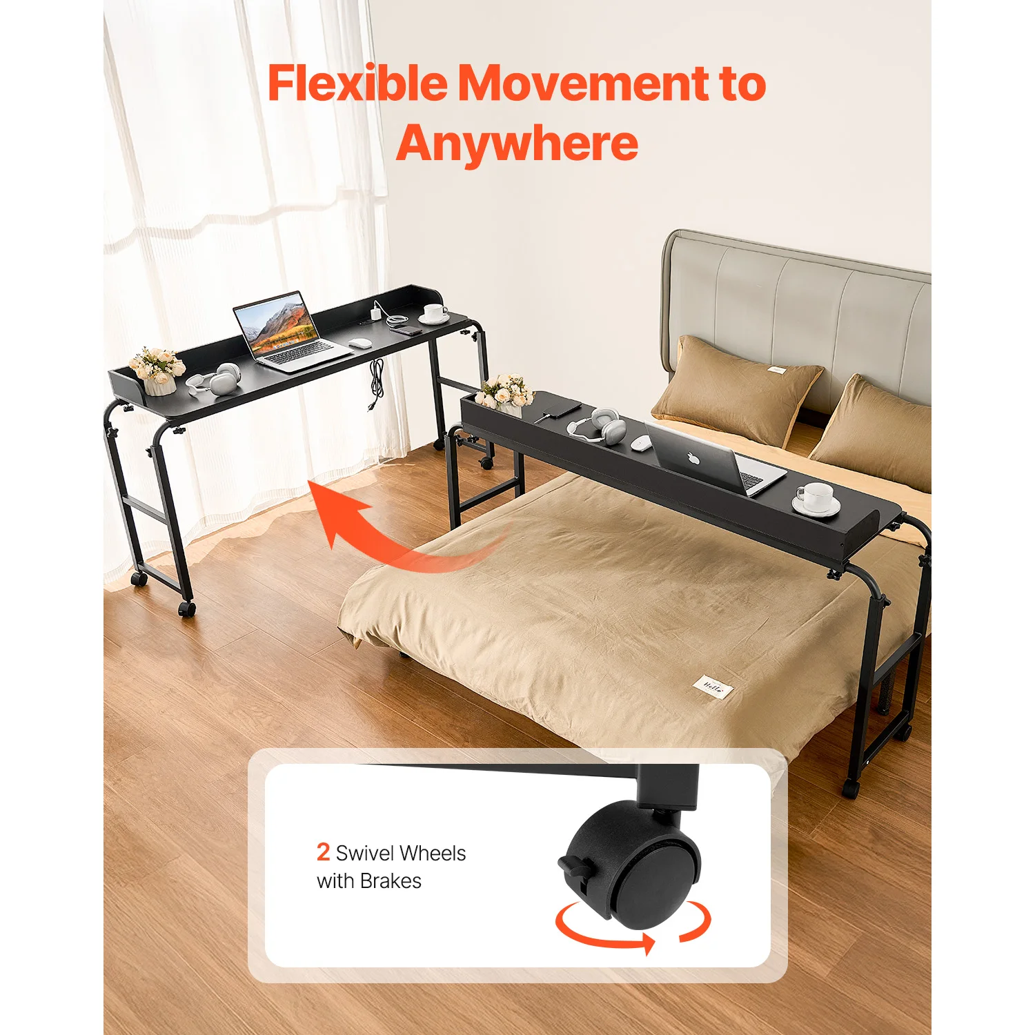 Rolling Overbed Table with Power Socket
