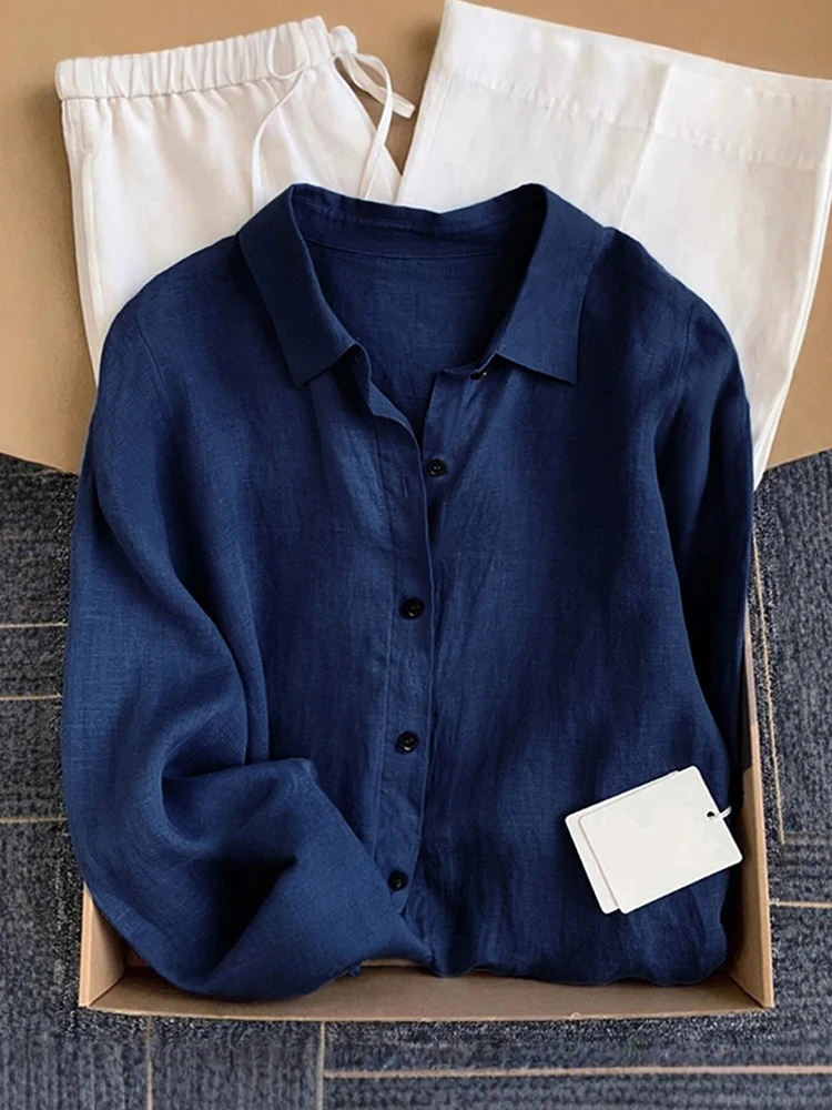 

Loose Fit Linen Cotton irt Women's Spring Autumn New Sle Long Sve Breathable Comfortable Women's Collar irt