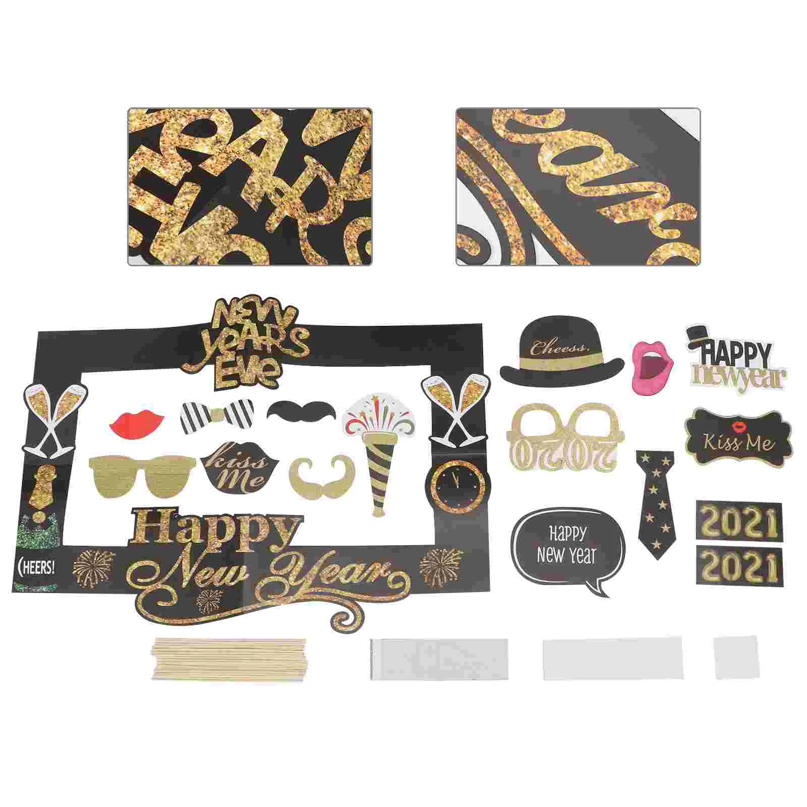 15 Pcs Festive Party Supplies Fun Photo Booth Props 2021 Happy New Year Make Funny Selfie Wooden