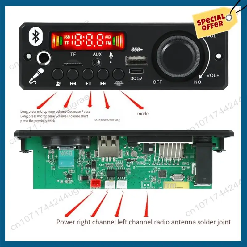 -A15I Bluetooth MP3 WAV Decoder Board Amplifier Handsfree Car Audio Microphone USB TF Radio Mp3 Player Speaker