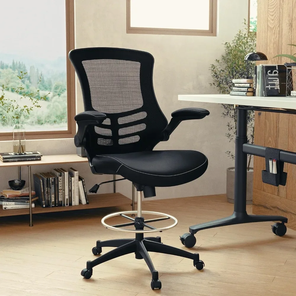 

Mid-Back Swivel Office Chair with Adjustable LeatherSoft Seat Height, Ergonomic Mesh Chair with Flip-Up Arms, Black