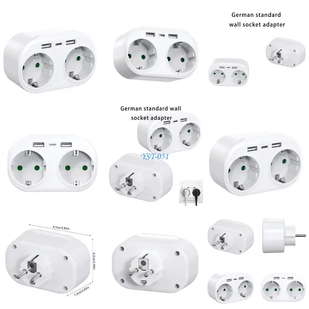 

E15A EU Travel Power Adapters Double USB Port 2 European Outlets Overloading Safety Designs