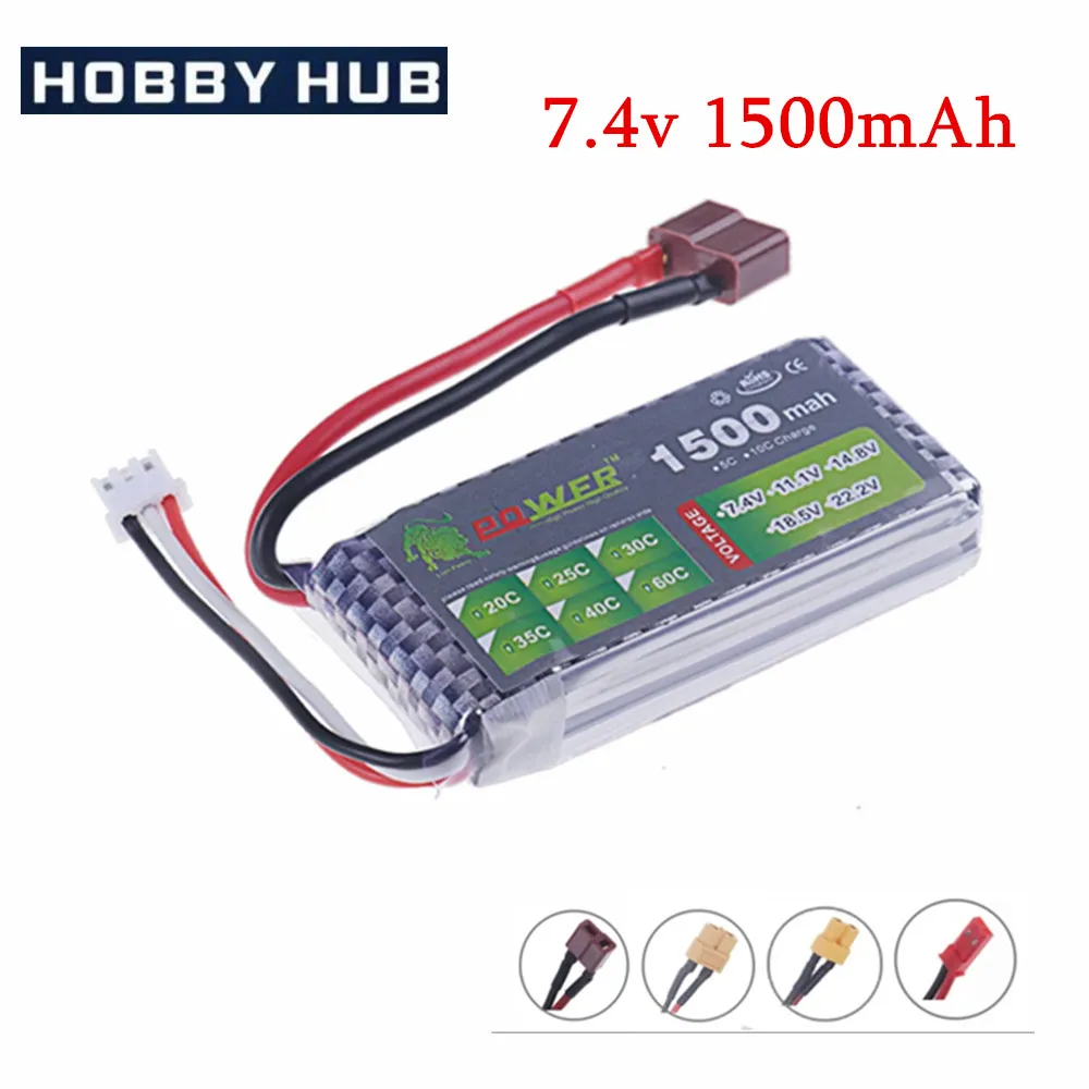 High Rate 40C 7.4V 1500mAh Lipo Battery For RC Helicopter Parts 2s Lithium battery 7.4 v Airplanes battery with JST/T/XT60 Plug