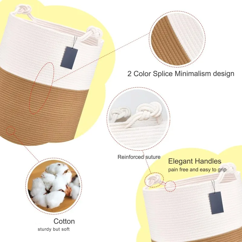 

Корзина для белья из тканой хлопчатобумажной веревки, многофункциональная большая вместимость для домашнего контейнера для хранения