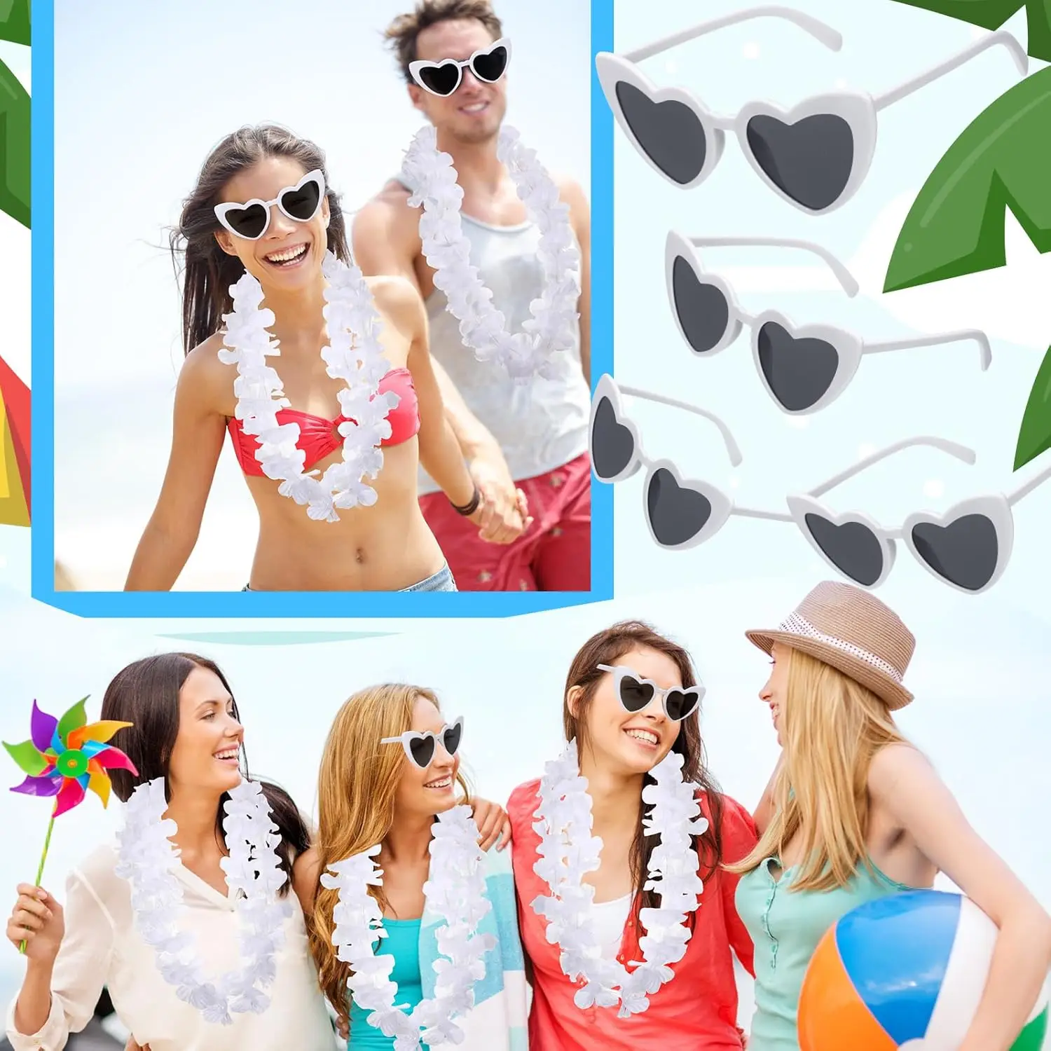 قلادة لييس هاواي بإضاءة ليد ، إكليل زهور ، إكليل إكليل ، نظارات هاواي الشمسية ، الصيف ، الشاطئ الاستوائي ، ديكور حفل الزفاف ، 24 ، 48