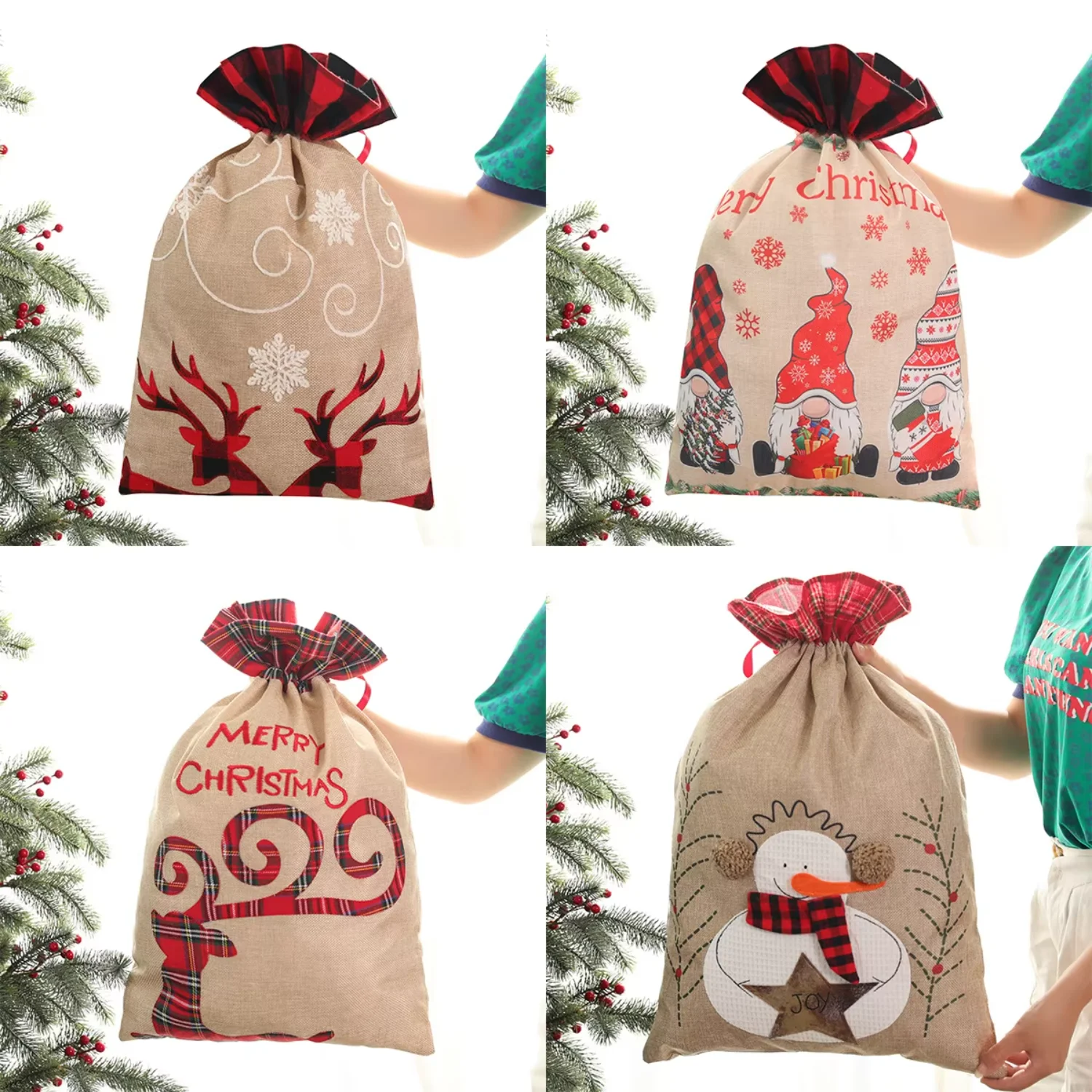 Santa Sacks Drawstring Christmas Bags Fabric Christmas Bags for Christmas  Supplies